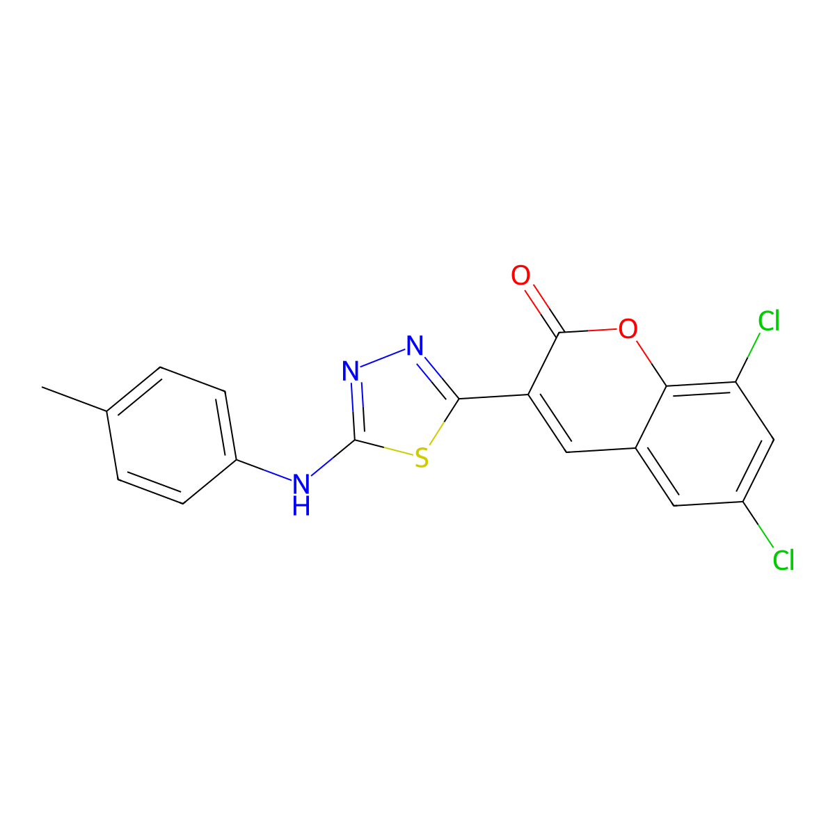 6,8-Dichloro-3-[5-(4-methylanilino)-1,3,4-thiadiazol-2-yl]chromen-2-one molecular structure, CAS 326913-62-6