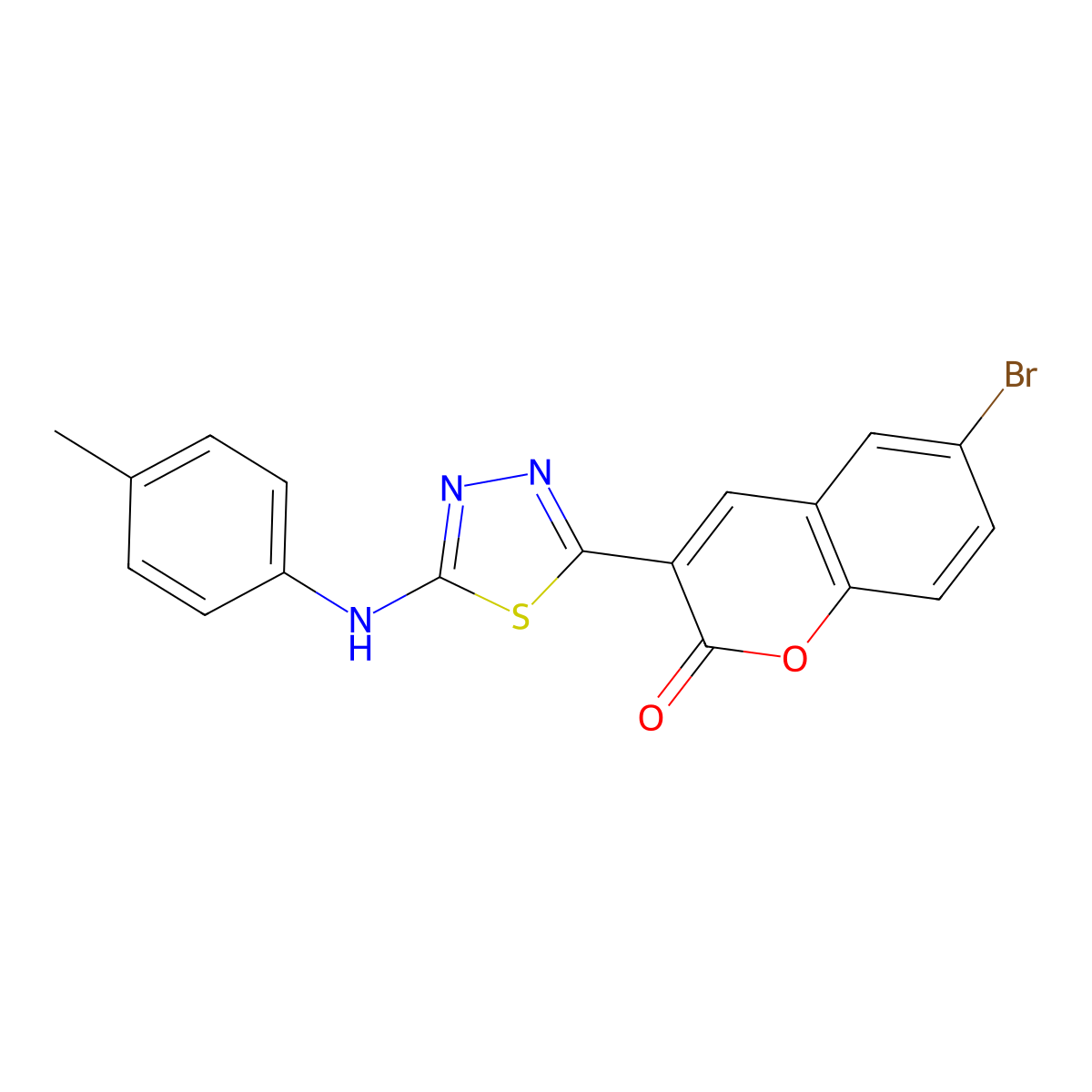 6-bromo-3-(5-(p-tolylamino)-1,3,4-thiadiazol-2-yl)-2H-chromen-2-one molecular structure, CAS 326913-63-7