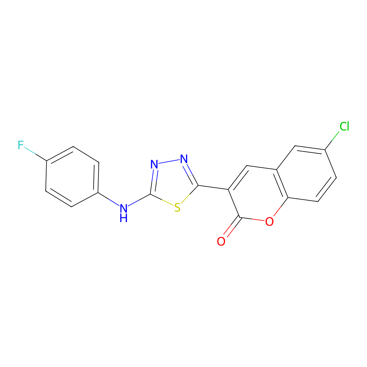 6-chloro-3-{5-[(4-fluorophenyl)amino]-1,3,4-thiadiazol-2-yl}-2H-chromen-2-one molecular structure, CAS 326913-66-0