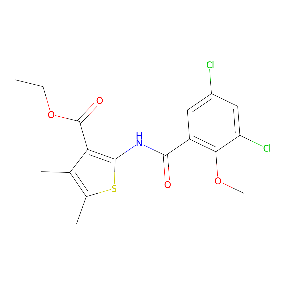 Ethyl 2-[(3,5-dichloro-2-methoxybenzoyl)amino]-4,5-dimethyl-3-thiophenecarboxylate molecular structure, CAS 326914-11-8