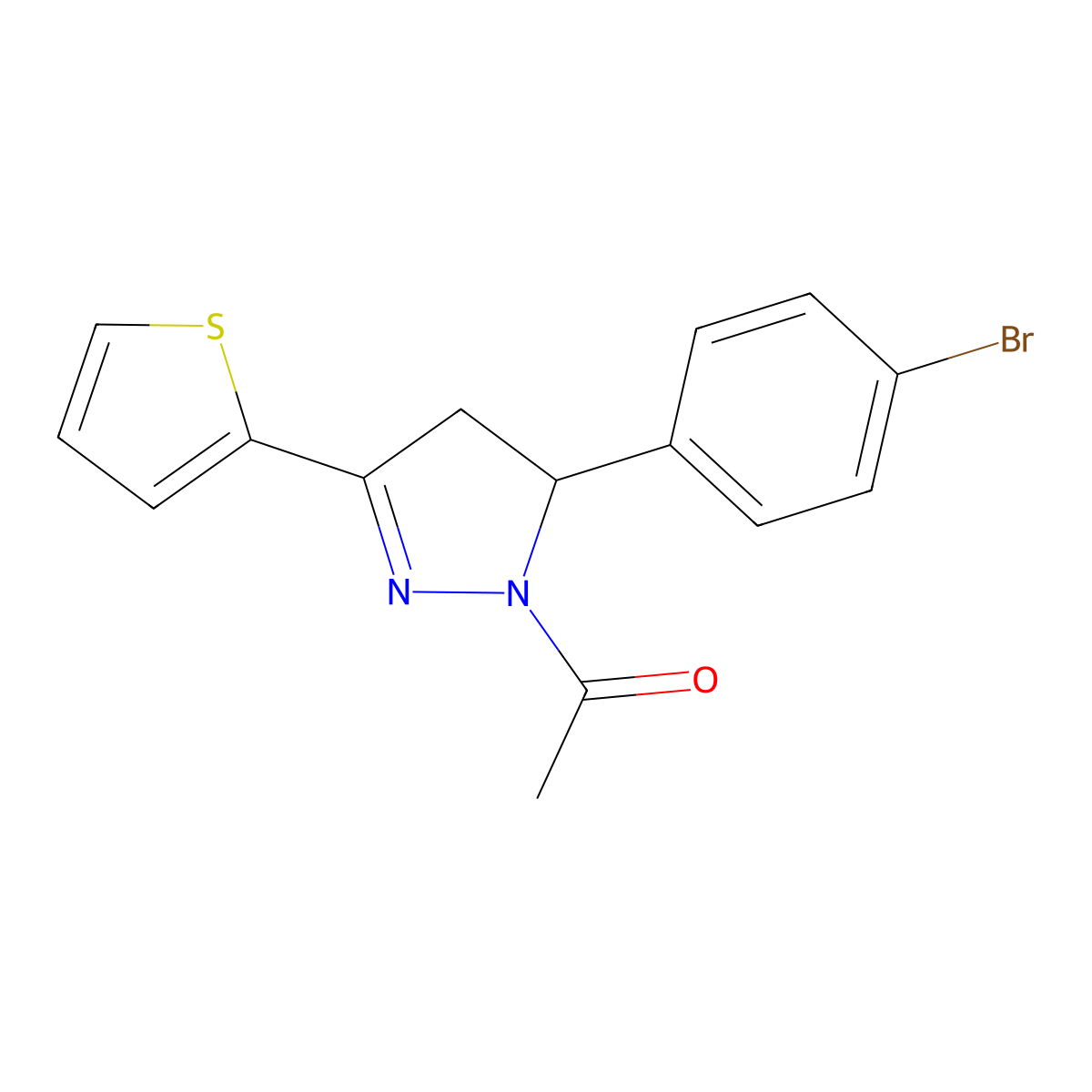 1-[3-(4-Bromophenyl)-5-thiophen-2-yl-3,4-dihydropyrazol-2-yl]ethanone molecular structure, CAS 326914-50-5