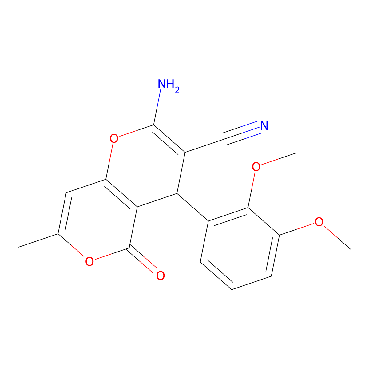 2-amino-4-(2,3-dimethoxyphenyl)-7-methyl-5-oxo-4H,5H-pyrano[4,3-b]pyran-3-carbonitrile molecular structure, CAS 326915-11-1
