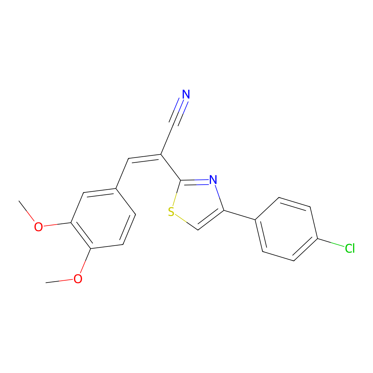(2E)-2-[4-(4-chlorophenyl)-1,3-thiazol-2-yl]-3-(3,4-dimethoxyphenyl)prop-2-enenitrile molecular structure, CAS 326915-13-3