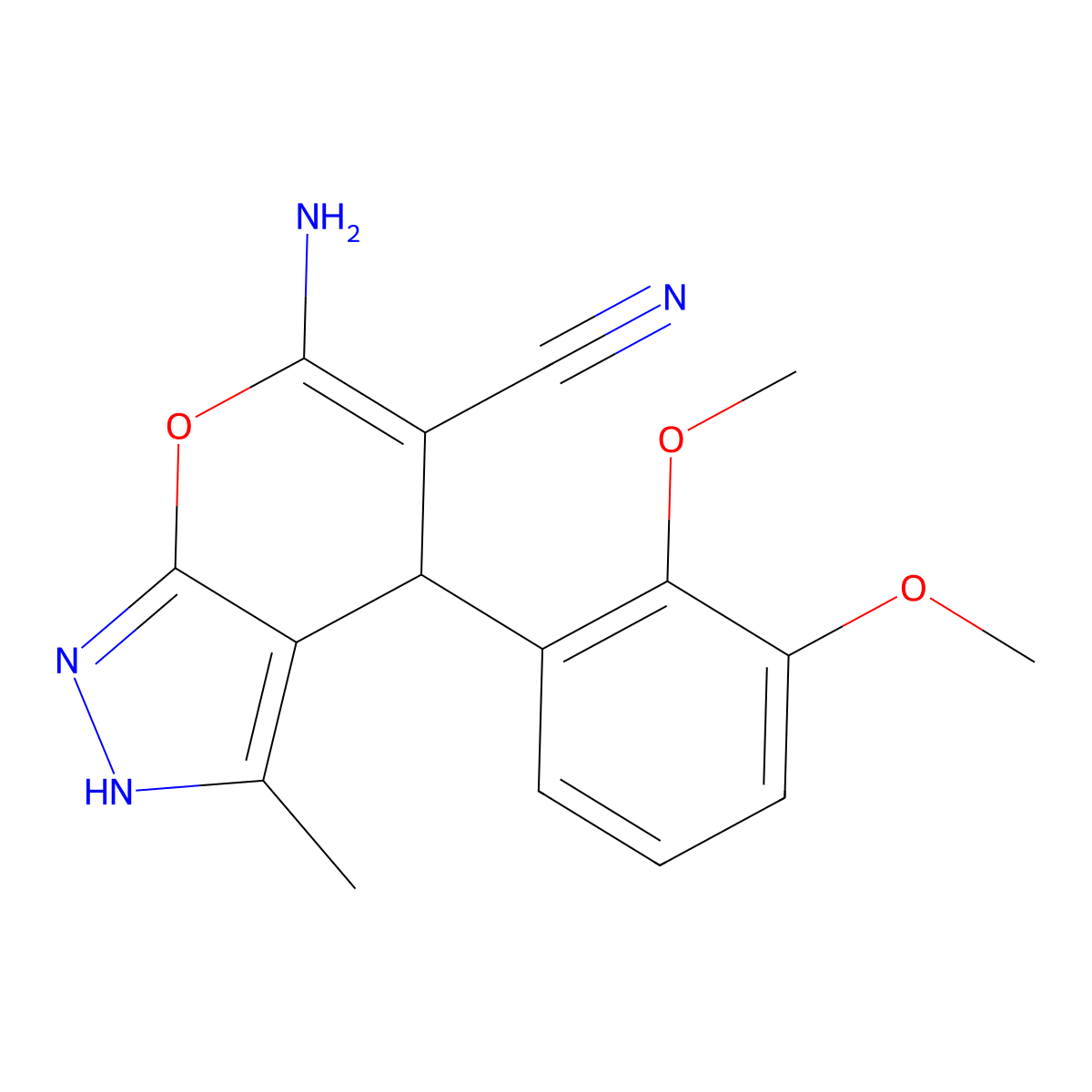 6-Amino-4-(2,3-dimethoxyphenyl)-3-methyl-2,4-dihydropyrano[2,3-c]pyrazole-5-carbonitrile molecular structure, CAS 326915-18-8