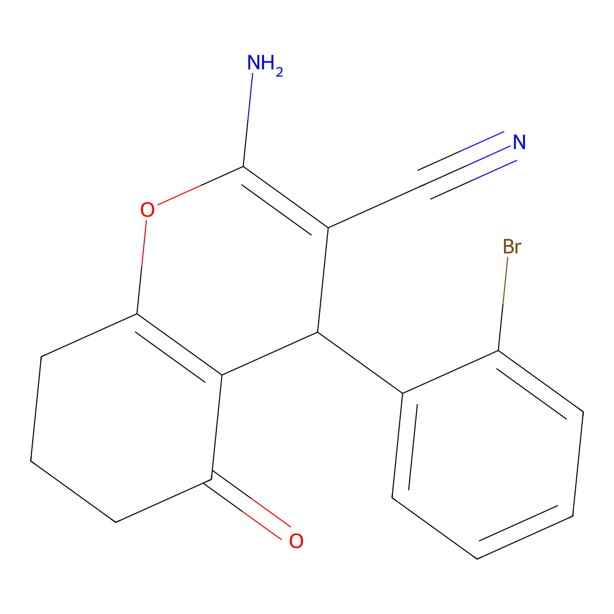 2-amino-4-(2-bromophenyl)-5-oxo-5,6,7,8-tetrahydro-4H-chromene-3-carbonitrile molecular structure, CAS 326915-23-5