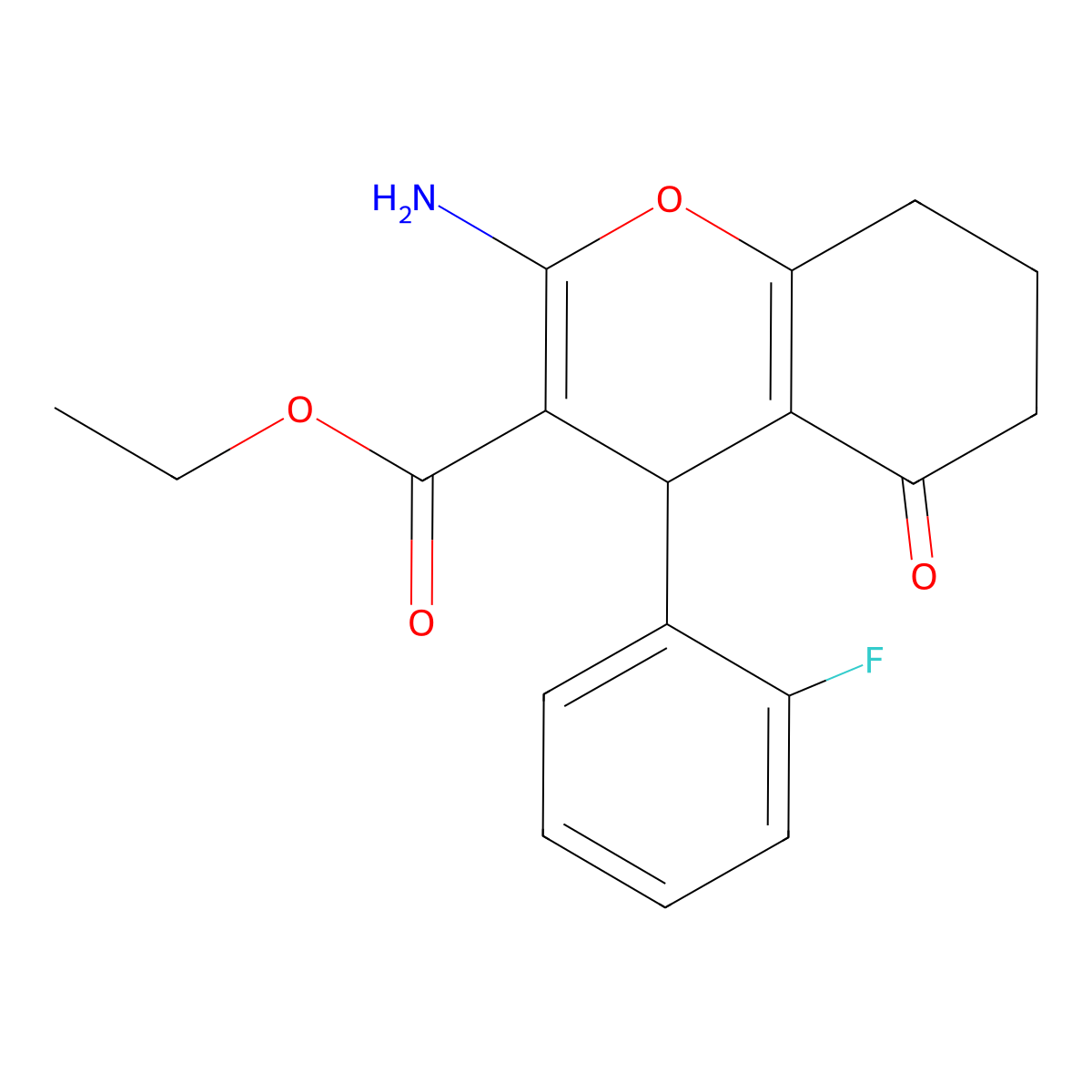 ethyl 2-amino-4-(2-fluorophenyl)-5-oxo-5,6,7,8-tetrahydro-4H-chromene-3-carboxylate molecular structure, CAS 326915-24-6