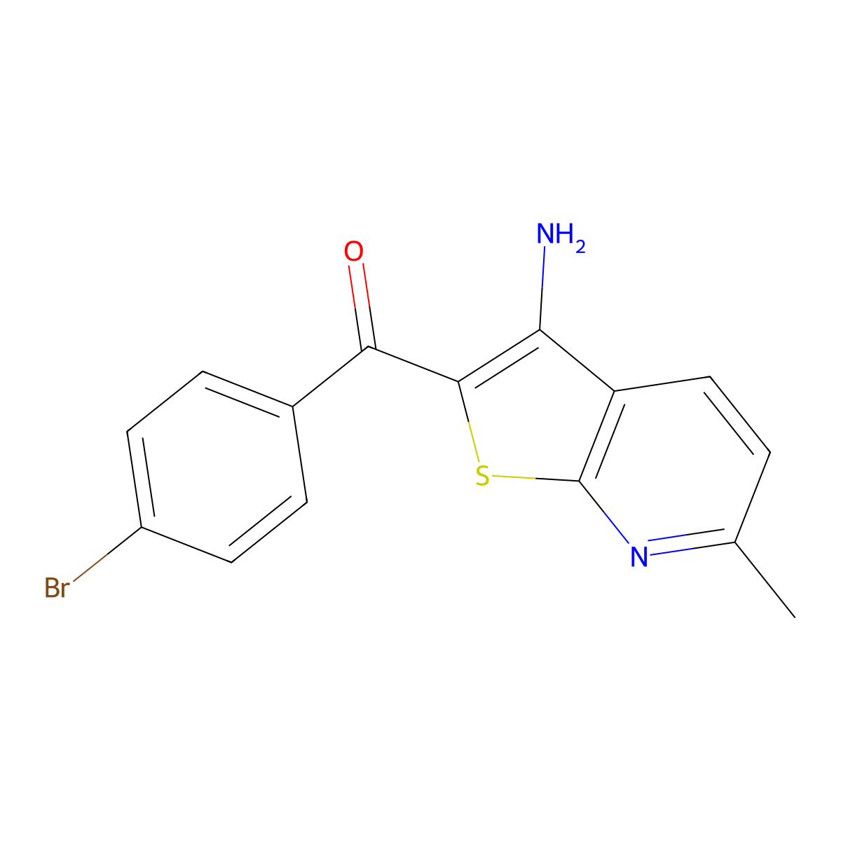 (3-Amino-6-methylthieno[2,3-b]pyridin-2-yl)(4-bromophenyl)methanone molecular structure, CAS 326915-48-4