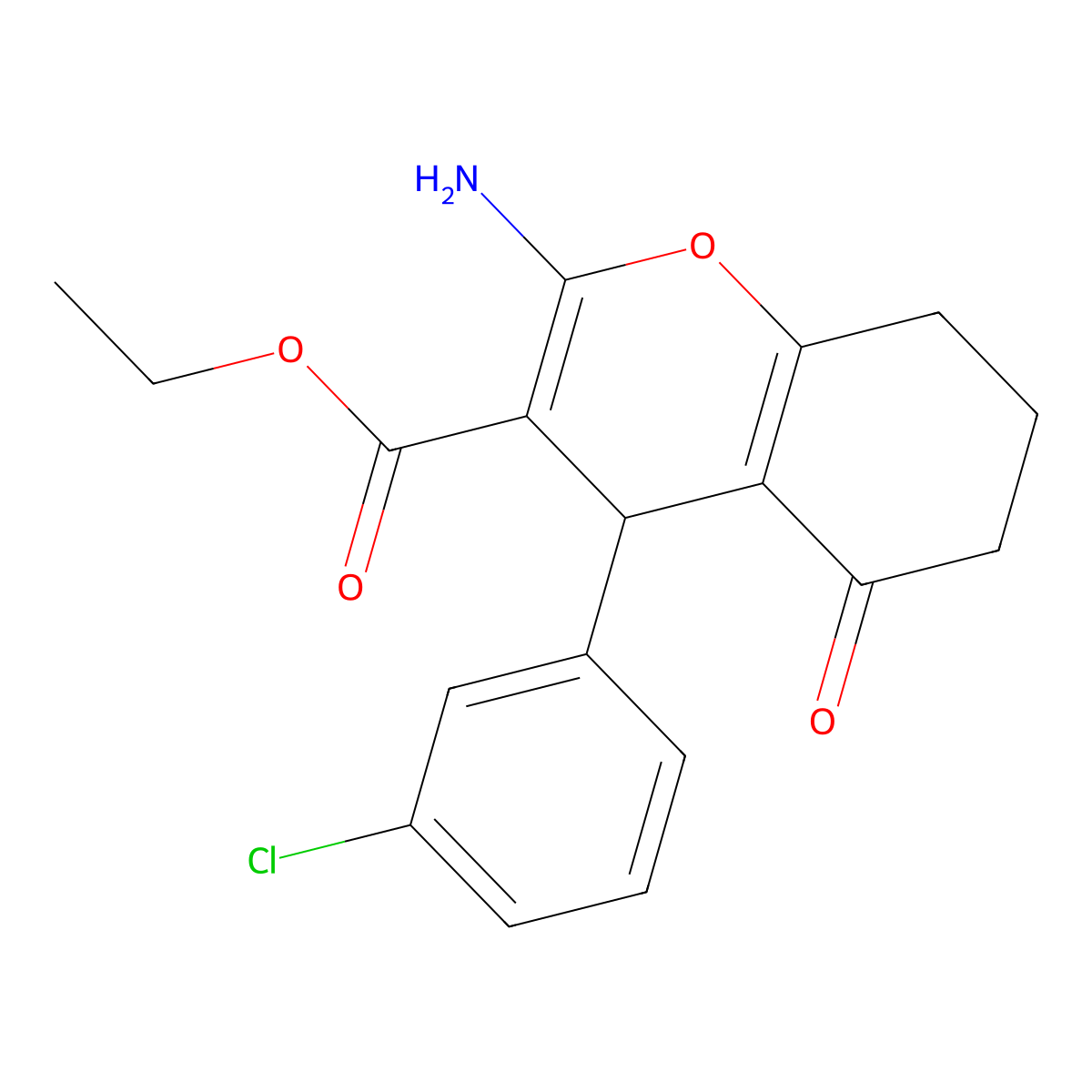 ethyl 2-amino-4-(3-chlorophenyl)-5-oxo-5,6,7,8-tetrahydro-4H-chromene-3-carboxylate molecular structure, CAS 326915-52-0