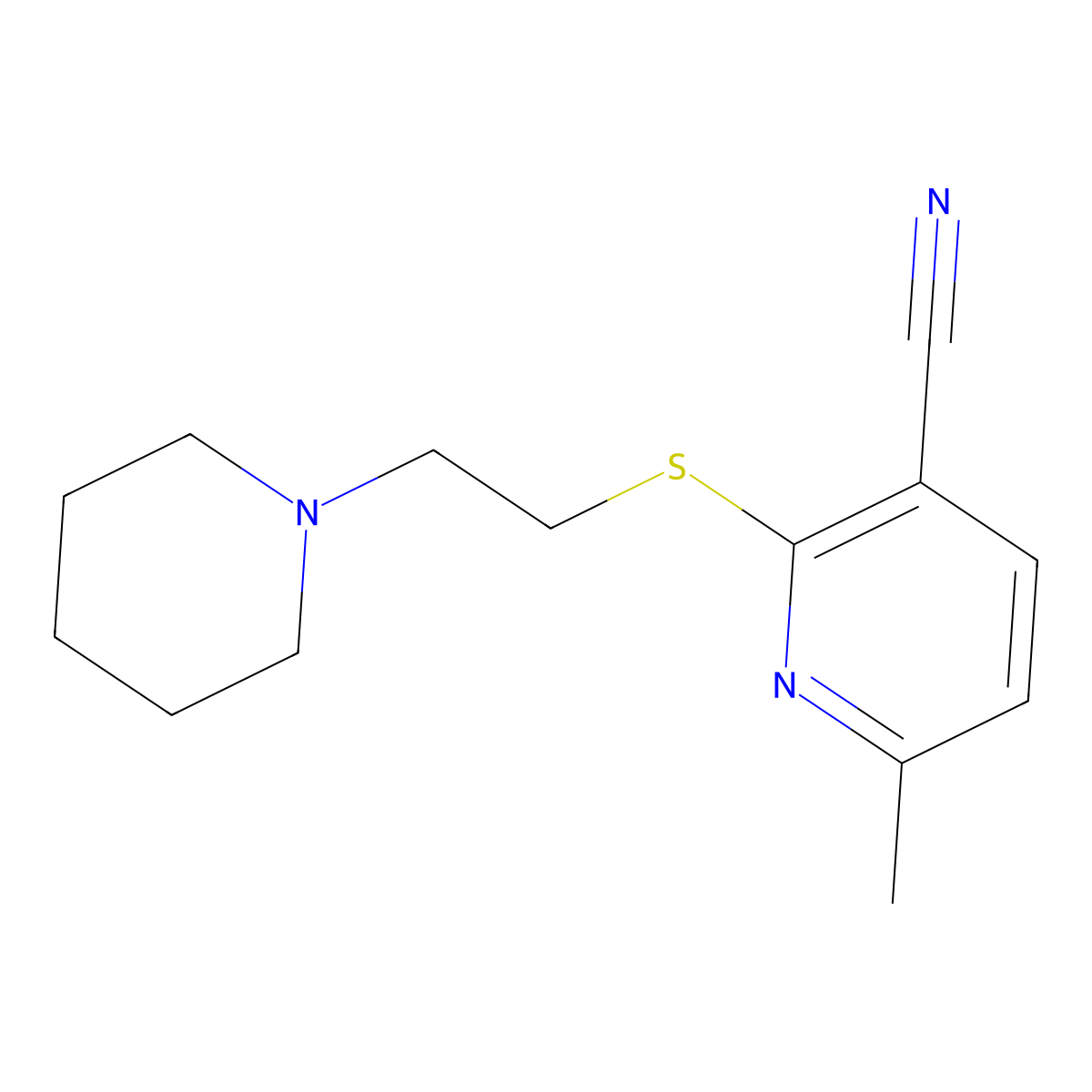 6-Methyl-2-(2-piperidin-1-ylethylsulfanyl)pyridine-3-carbonitrile molecular structure, CAS 326915-54-2