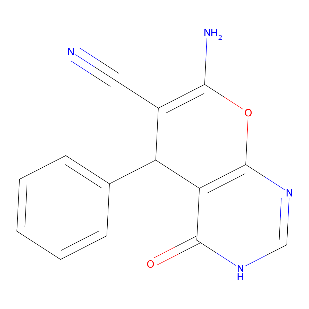 7-amino-4-hydroxy-5-phenyl-5H-pyrano[2,3-d]pyrimidine-6-carbonitrile molecular structure, CAS 326915-59-7