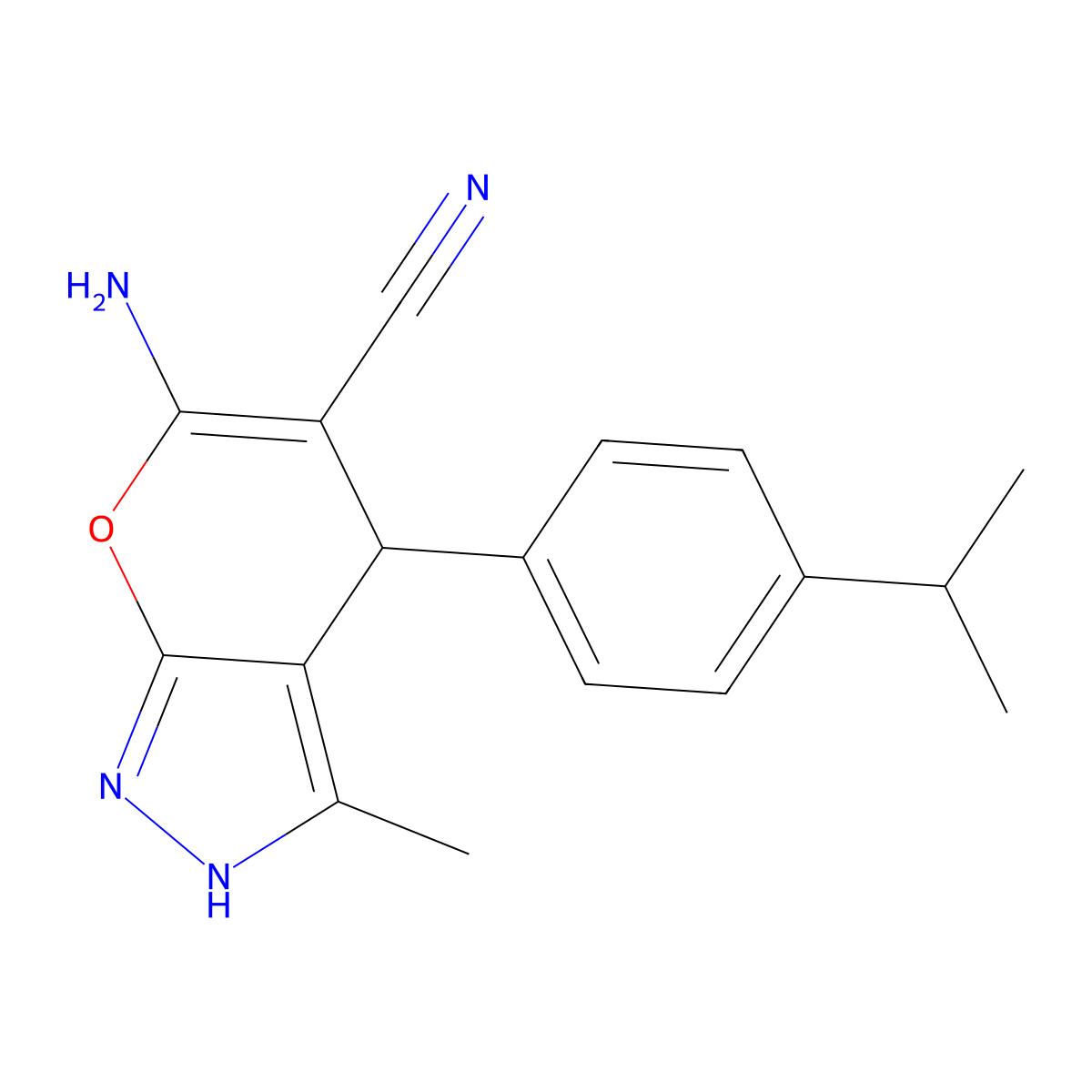 6-Amino-4-(4-isopropylphenyl)-3-methyl-1,4-dihydropyrano[2,3-c]pyrazole-5-carbonitrile molecular structure, CAS 326915-75-7