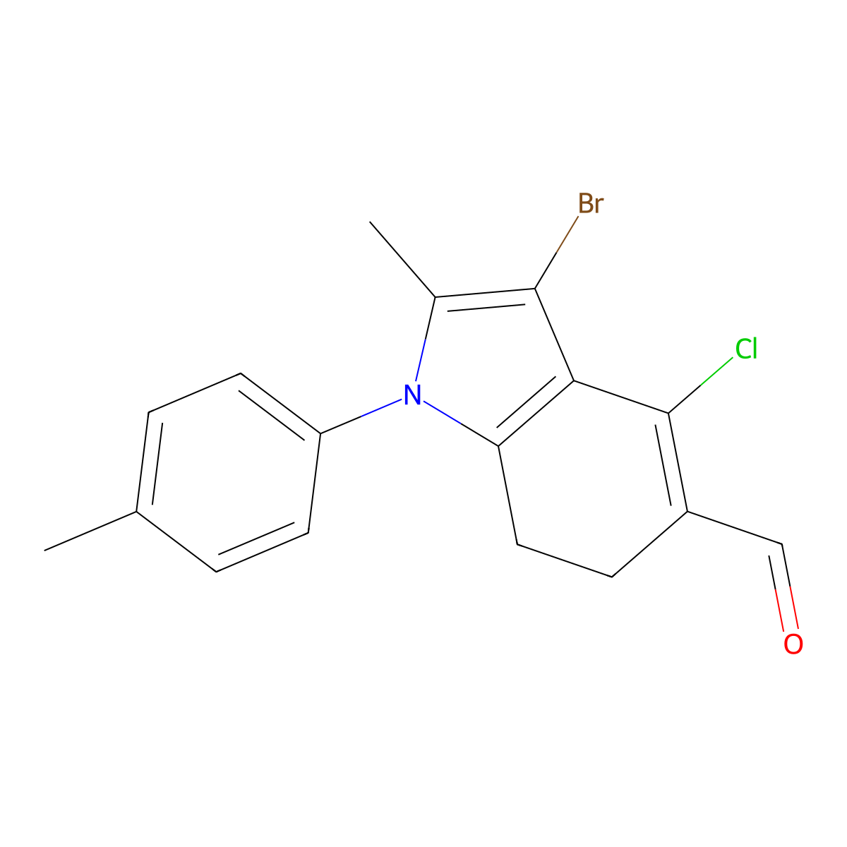 3-Bromo-4-chloro-2-methyl-1-p-tolyl-6,7-dihydro-1H-indole-5-carbaldehyde molecular structure, CAS 326916-09-0