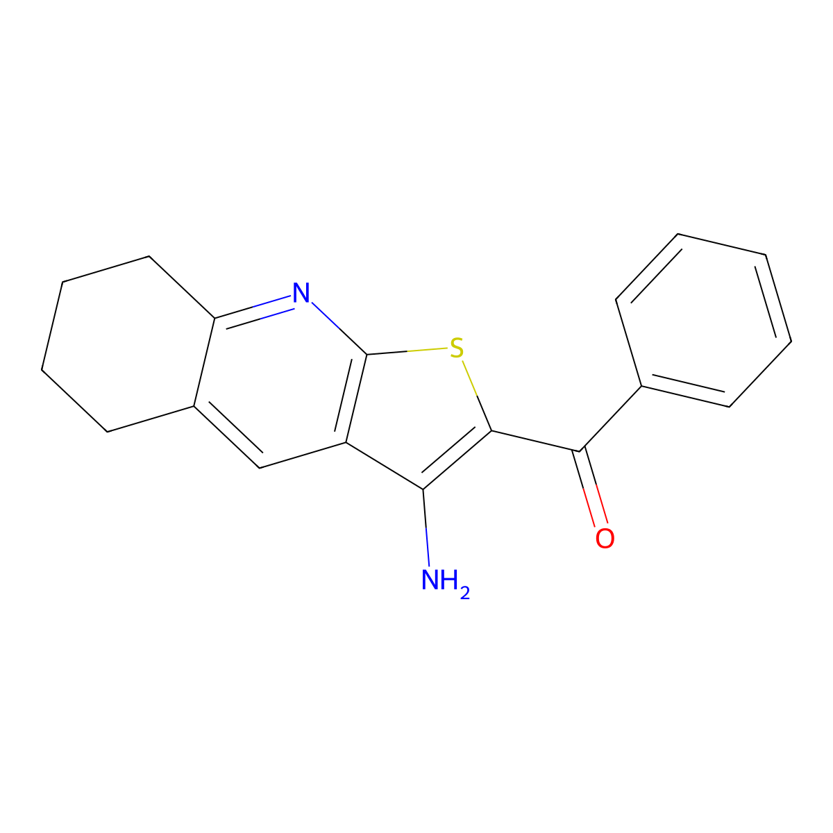 (3-Amino-5,6,7,8-tetrahydrothieno(2,3-B)quinolin-2-YL)(phenyl)methanone molecular structure, CAS 326918-81-4