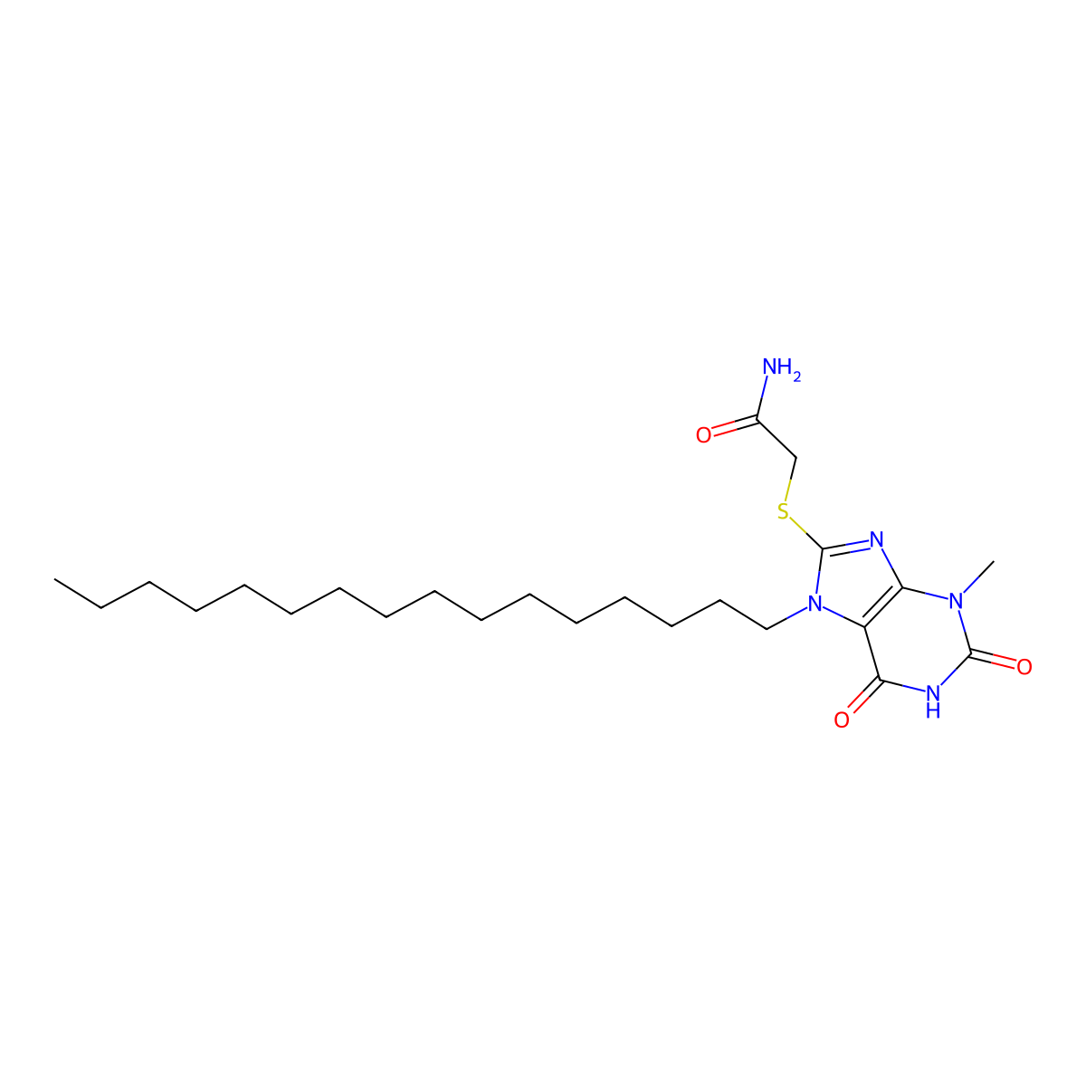 2-[(7-hexadecyl-3-methyl-2,6-dioxo-2,3,6,7-tetrahydro-1H-purin-8-yl)sulfanyl]acetamide molecular structure, CAS 326918-83-6