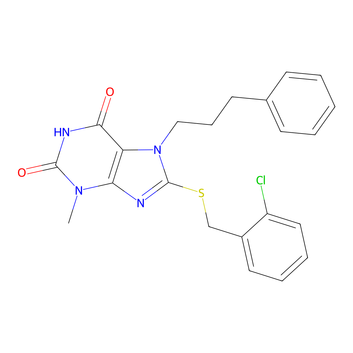 8-{[(2-chlorophenyl)methyl]sulfanyl}-3-methyl-7-(3-phenylpropyl)-3,7-dihydro-1H-purine-2,6-dione molecular structure, CAS 326918-86-9