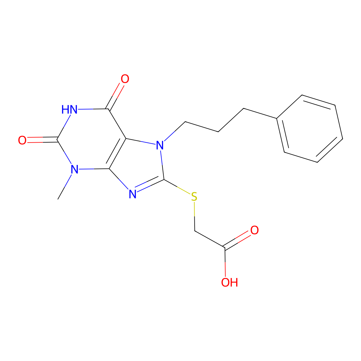 2-[3-methyl-2,6-dioxo-7-(3-phenylpropyl)purin-8-yl]sulfanylacetic Acid molecular structure, CAS 326918-88-1