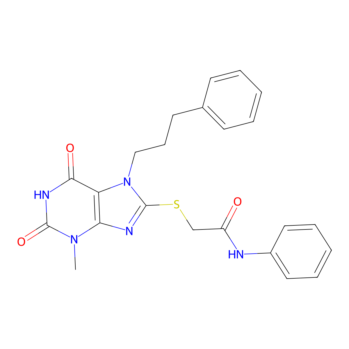 2-{[3-methyl-2,6-dioxo-7-(3-phenylpropyl)-2,3,6,7-tetrahydro-1H-purin-8-yl]sulfanyl}-N-phenylacetamide molecular structure, CAS 326918-91-6