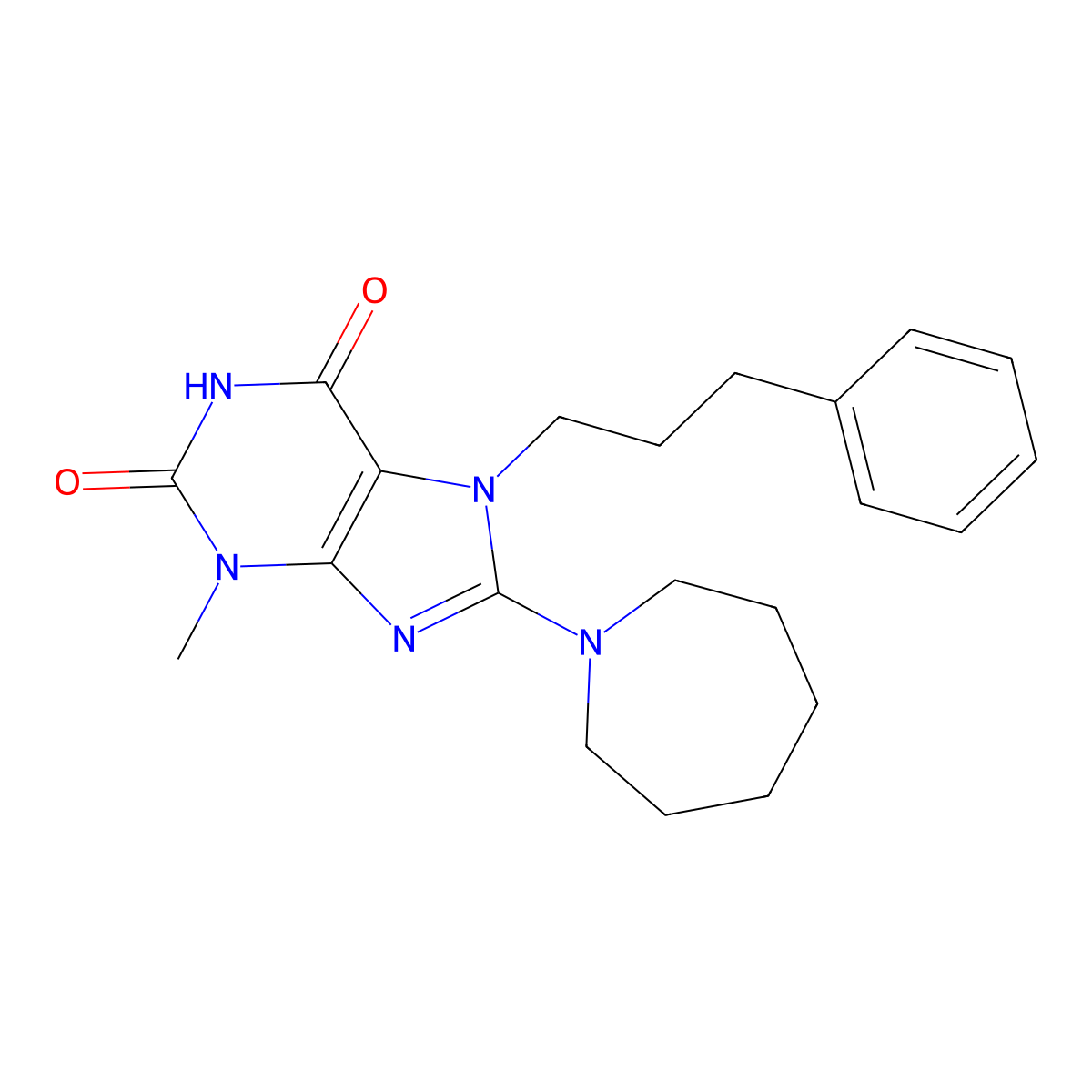 8-(azepan-1-yl)-3-methyl-7-(3-phenylpropyl)-3,7-dihydro-1H-purine-2,6-dione molecular structure, CAS 326918-93-8