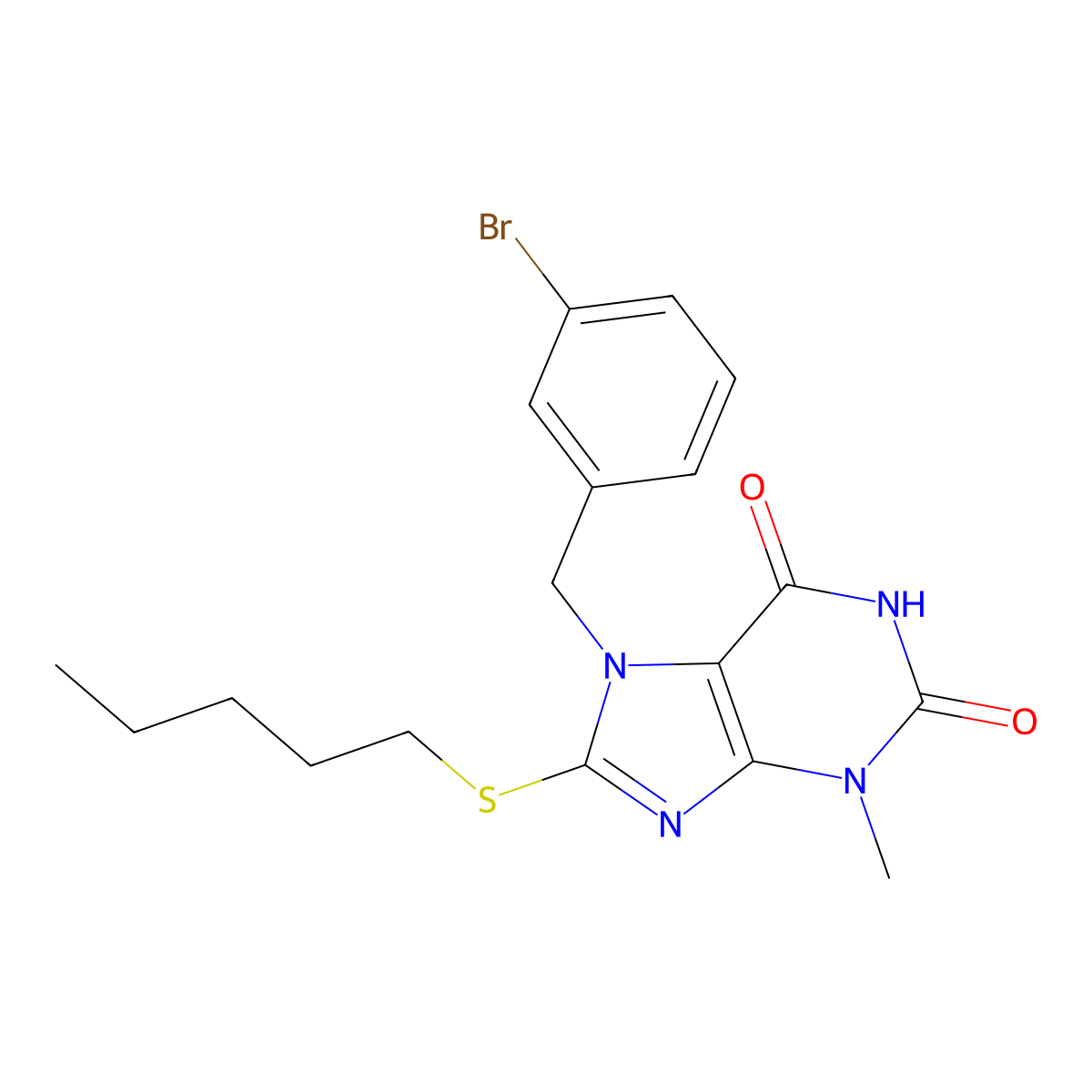 7-(3-bromobenzyl)-3-methyl-8-(pentylsulfanyl)-3,7-dihydro-1H-purine-2,6-dione molecular structure, CAS 326918-95-0