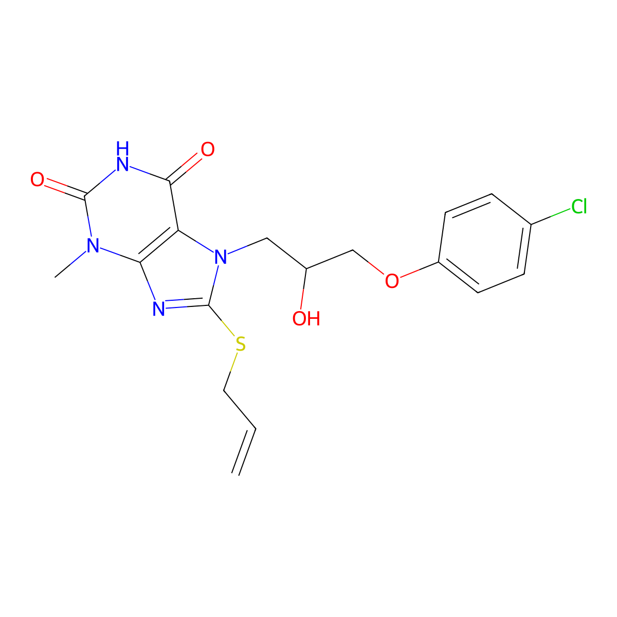 7-[3-(4-Chlorophenoxy)-2-hydroxypropyl]-3-methyl-8-prop-2-enylsulfanylpurine-2,6-dione molecular structure, CAS 326919-05-5
