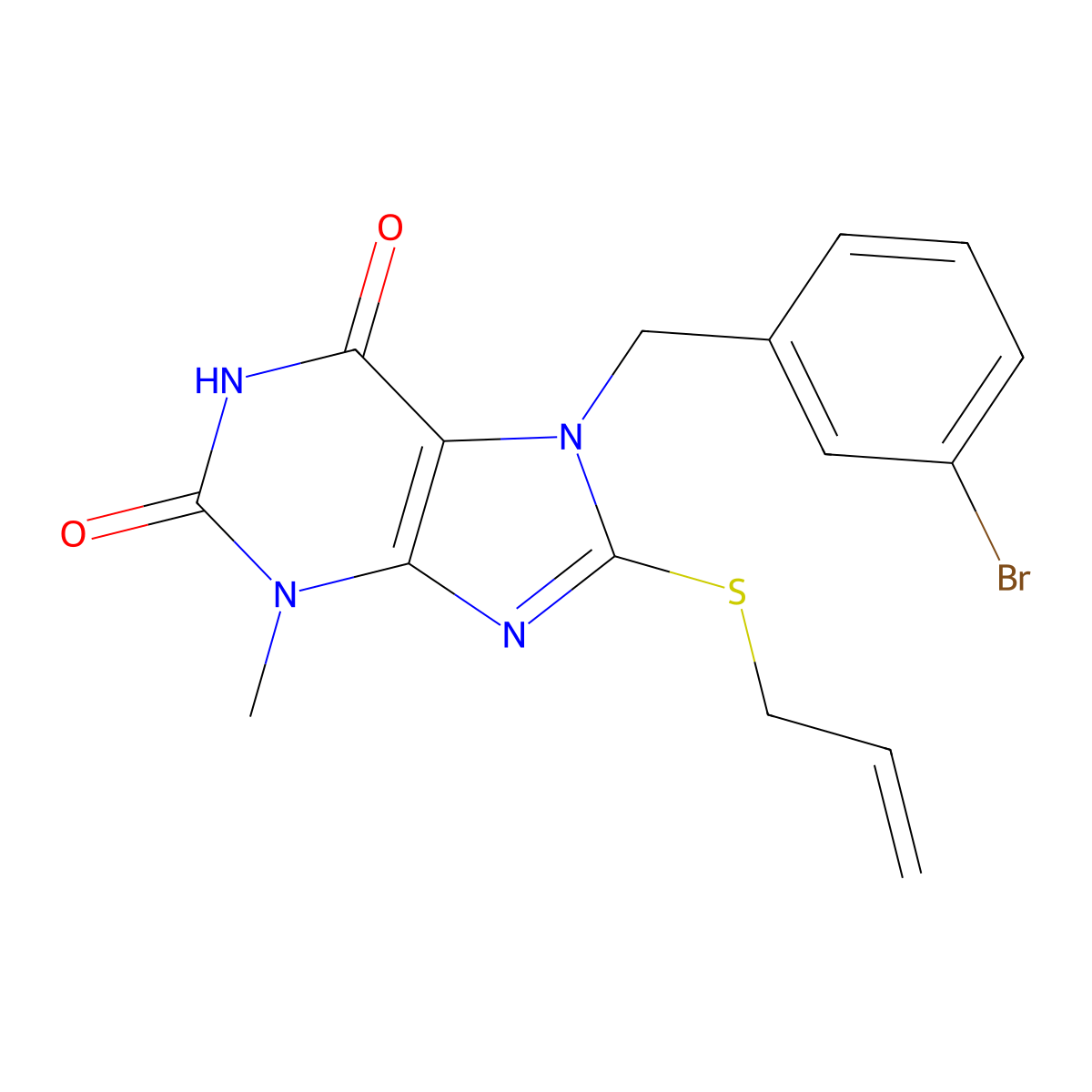 7-[(3-Bromophenyl)methyl]-3-methyl-8-prop-2-enylsulfanylpurine-2,6-dione molecular structure, CAS 326919-11-3