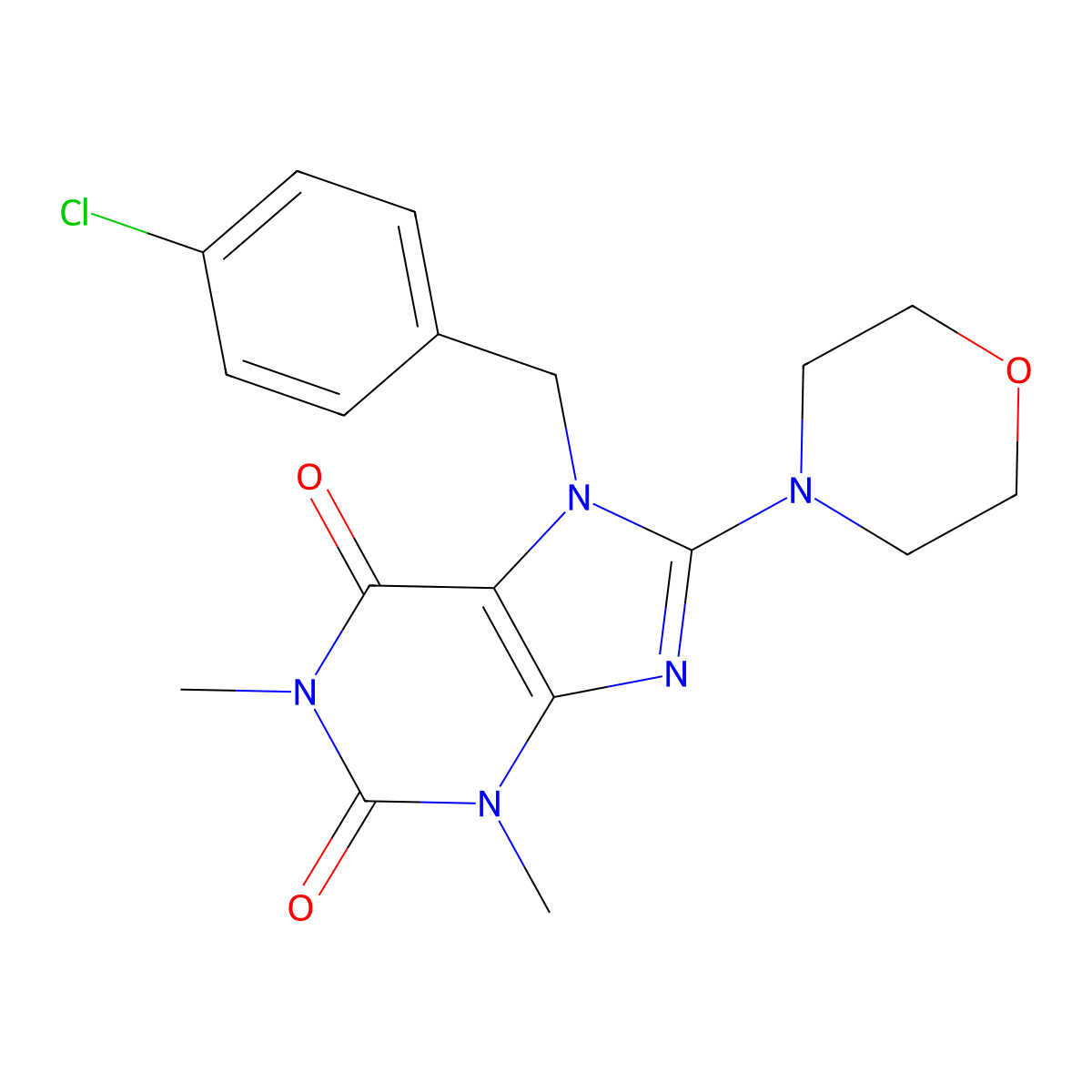 7-[(4-chlorophenyl)methyl]-1,3-dimethyl-8-(morpholin-4-yl)-2,3,6,7-tetrahydro-1H-purine-2,6-dione molecular structure, CAS 326919-18-0
