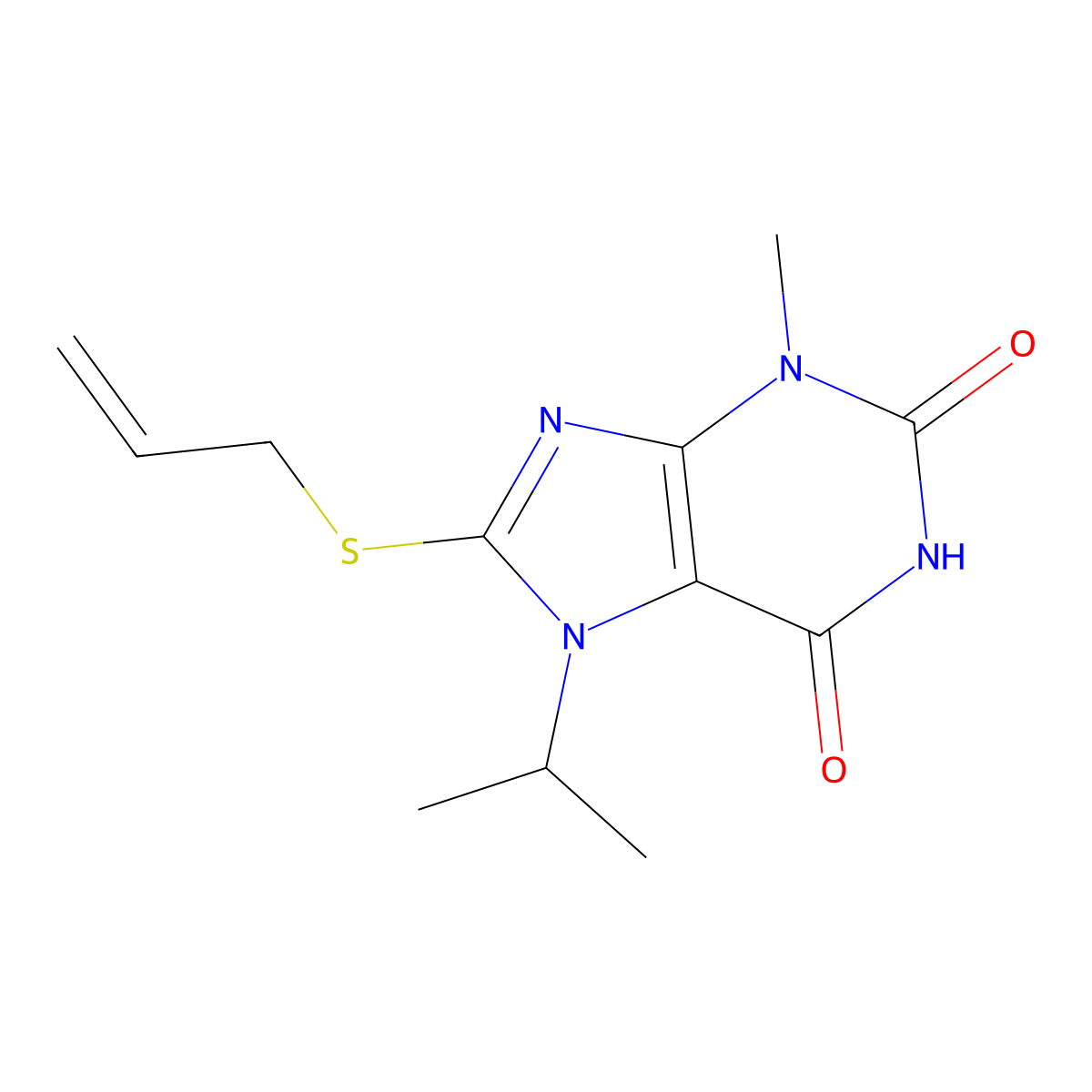 3-Methyl-7-propan-2-yl-8-prop-2-enylsulfanylpurine-2,6-dione molecular structure, CAS 326919-21-5