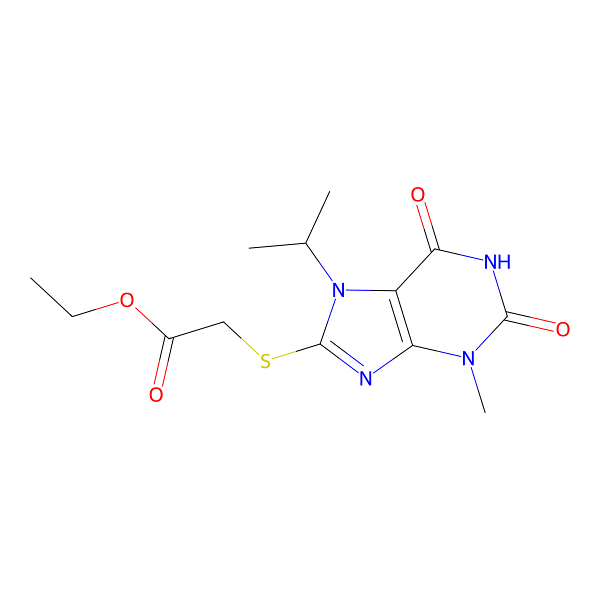 ethyl 2-((7-isopropyl-3-methyl-2,6-dioxo-2,3,6,7-tetrahydro-1H-purin-8-yl)thio)acetate molecular structure, CAS 326919-22-6