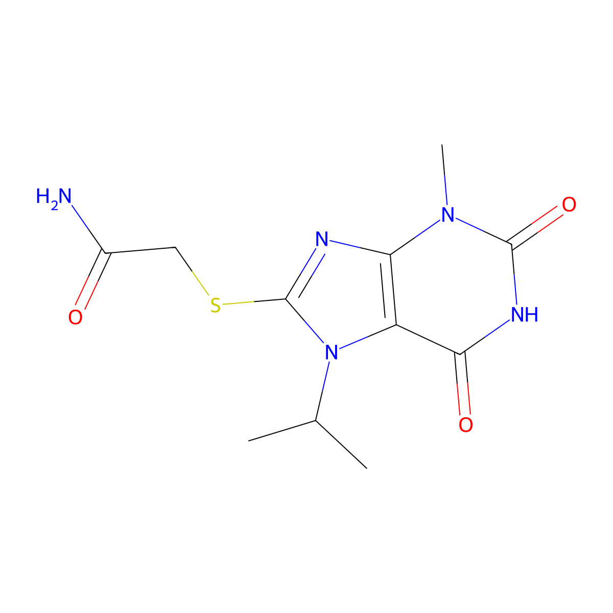 2-(3-Methyl-2,6-dioxo-7-propan-2-ylpurin-8-yl)sulfanylacetamide molecular structure, CAS 326919-25-9