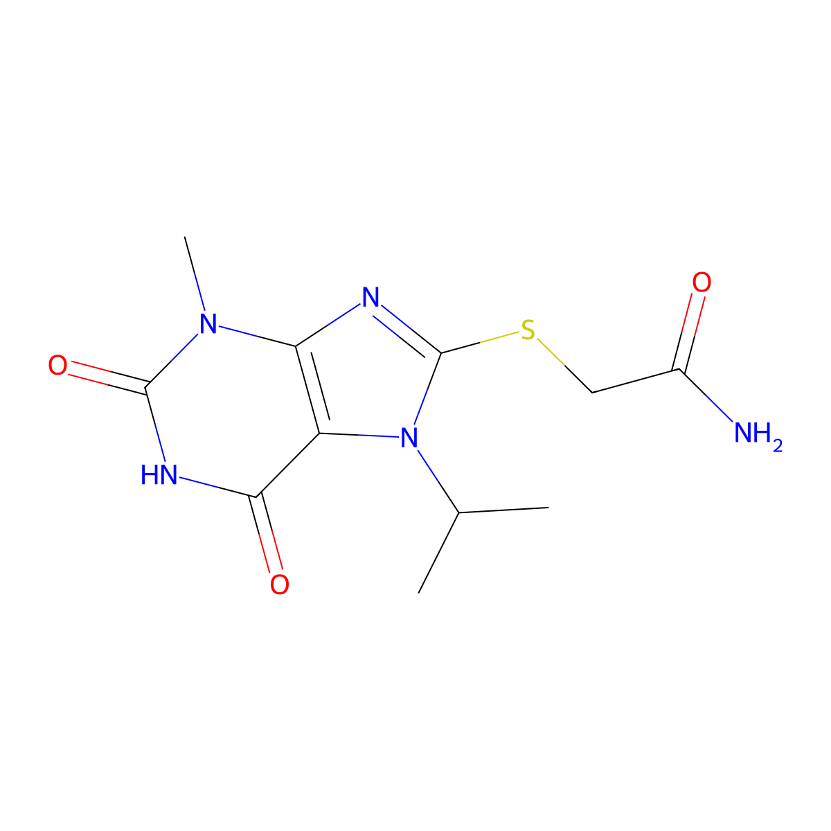 2-(3-Methyl-2,6-dioxo-7-propan-2-ylpurin-8-yl)sulfanylacetamide molecular structure, CAS 326919-25-9
