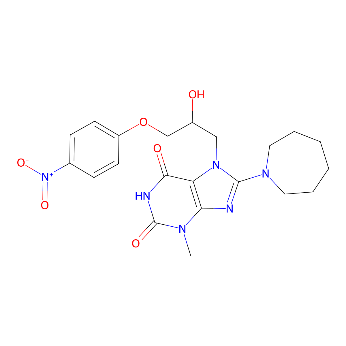 8-(Azepan-1-yl)-7-[2-hydroxy-3-(4-nitrophenoxy)propyl]-3-methylpurine-2,6-dione molecular structure, CAS 326919-29-3