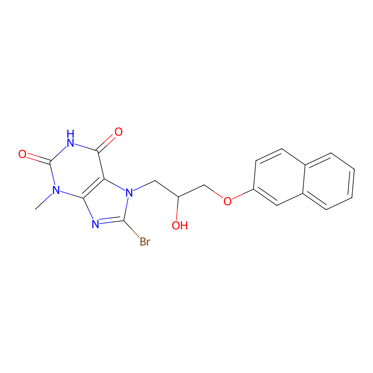 8-bromo-7-(2-hydroxy-3-(naphthalen-2-yloxy)propyl)-3-methyl-1H-purine-2,6(3H,7H)-dione molecular structure, CAS 326919-36-2