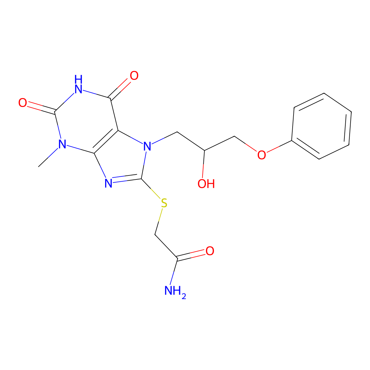 2-[7-(2-Hydroxy-3-phenoxypropyl)-3-methyl-2,6-dioxopurin-8-yl]sulfanylacetamide molecular structure, CAS 326919-39-5