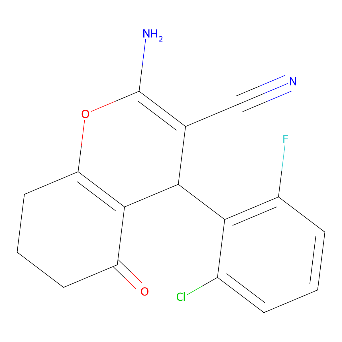 2-amino-4-(2-chloro-6-fluorophenyl)-5-oxo-5,6,7,8-tetrahydro-4H-chromene-3-carbonitrile molecular structure, CAS 326919-51-1