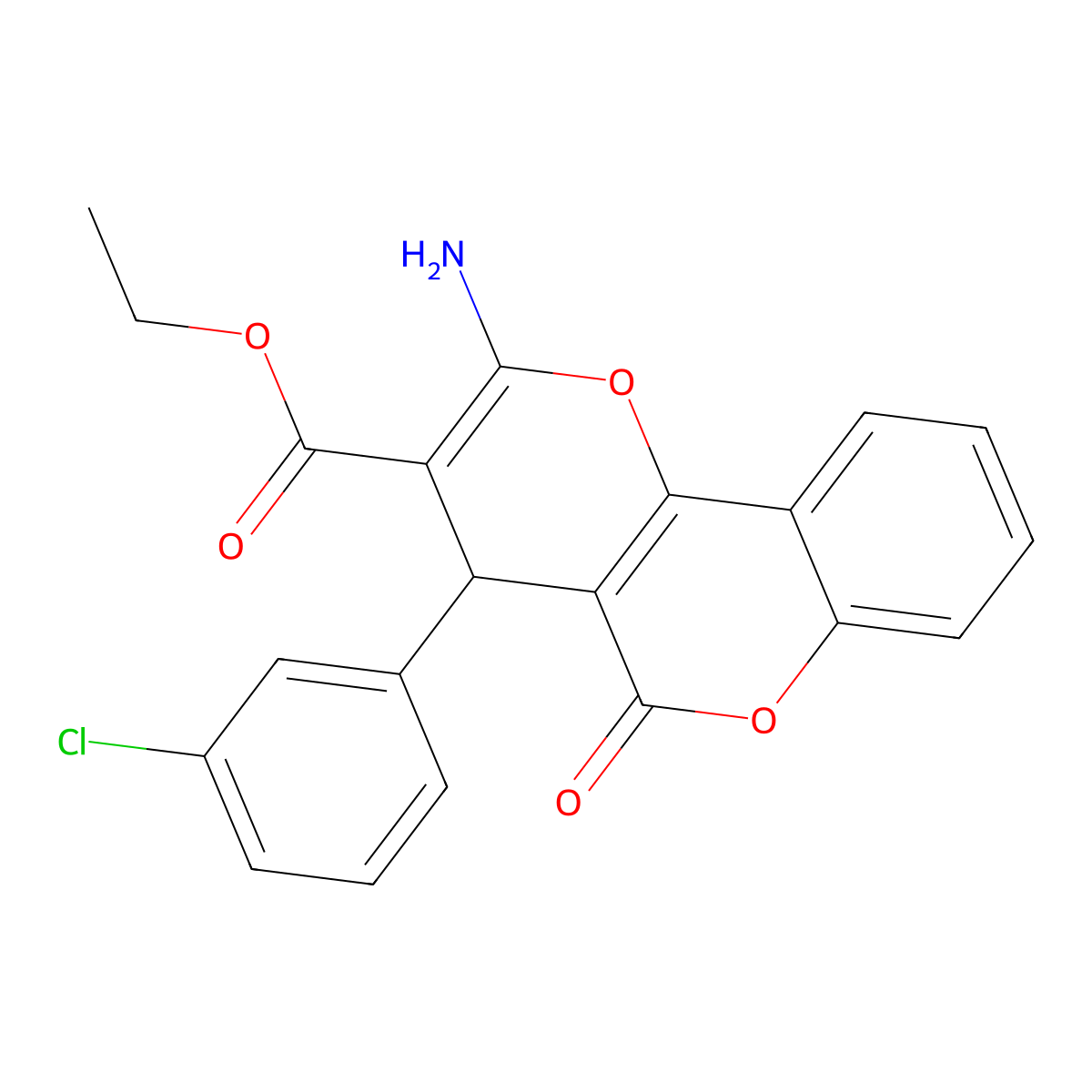 ethyl 2-amino-4-(3-chlorophenyl)-5-oxo-4H,5H-pyrano[3,2-c]chromene-3-carboxylate molecular structure, CAS 326919-56-6