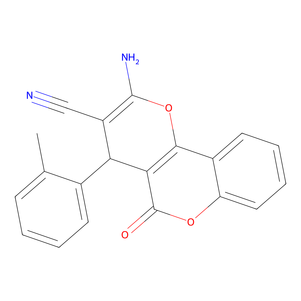2-amino-4-(2-methylphenyl)-5-oxo-4H-pyrano[3,2-c]chromene-3-carbonitrile molecular structure, CAS 326919-64-6