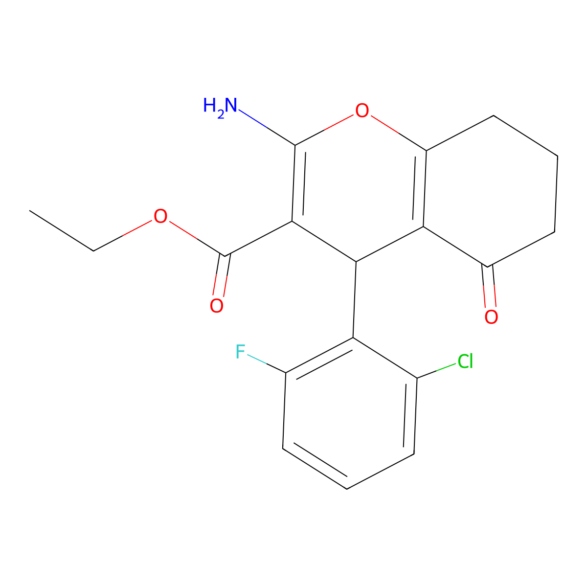 ethyl 2-amino-4-(2-chloro-6-fluorophenyl)-5-oxo-5,6,7,8-tetrahydro-4H-chromene-3-carboxylate molecular structure, CAS 326919-69-1