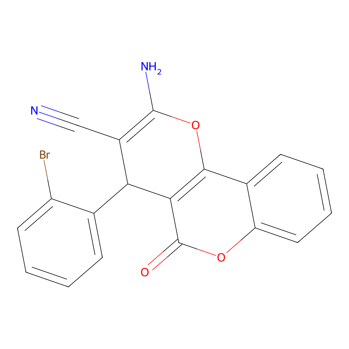 2-amino-4-(2-bromophenyl)-5-oxo-4H-pyrano[3,2-c]chromene-3-carbonitrile molecular structure, CAS 326919-70-4