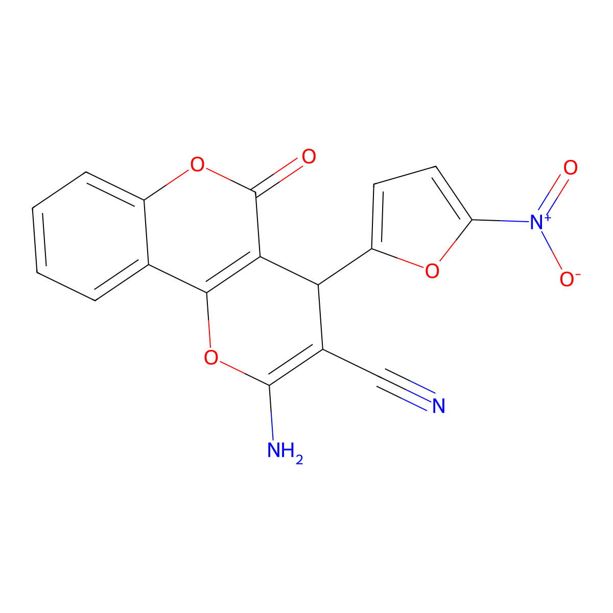 2-amino-4-(5-nitrofuran-2-yl)-5-oxo-4H-pyrano[3,2-c]chromene-3-carbonitrile molecular structure, CAS 326919-72-6
