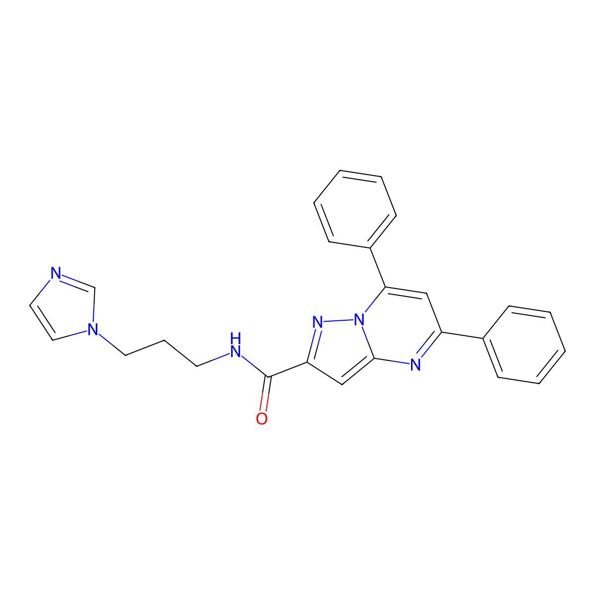 N-(3-(1H-imidazol-1-yl)propyl)-5,7-diphenylpyrazolo[1,5-a]pyrimidine-2-carboxamide molecular structure, CAS 326923-09-5
