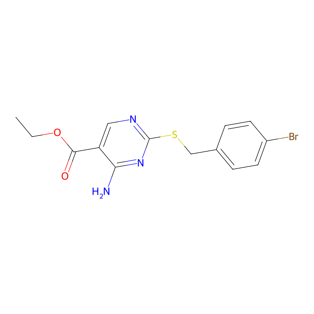 Ethyl 4-amino-2-[(4-bromobenzyl)sulfanyl]-5-pyrimidinecarboxylate molecular structure, CAS 326923-56-2