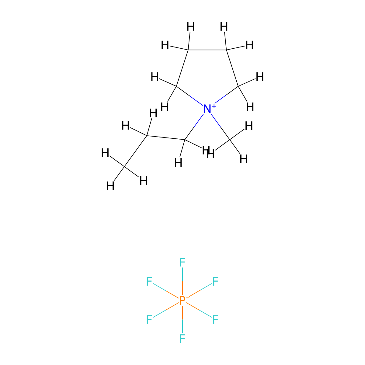 1-Methyl-1-propylpyrrolidinium hexafluorophosphate molecular structure, CAS 327022-58-2