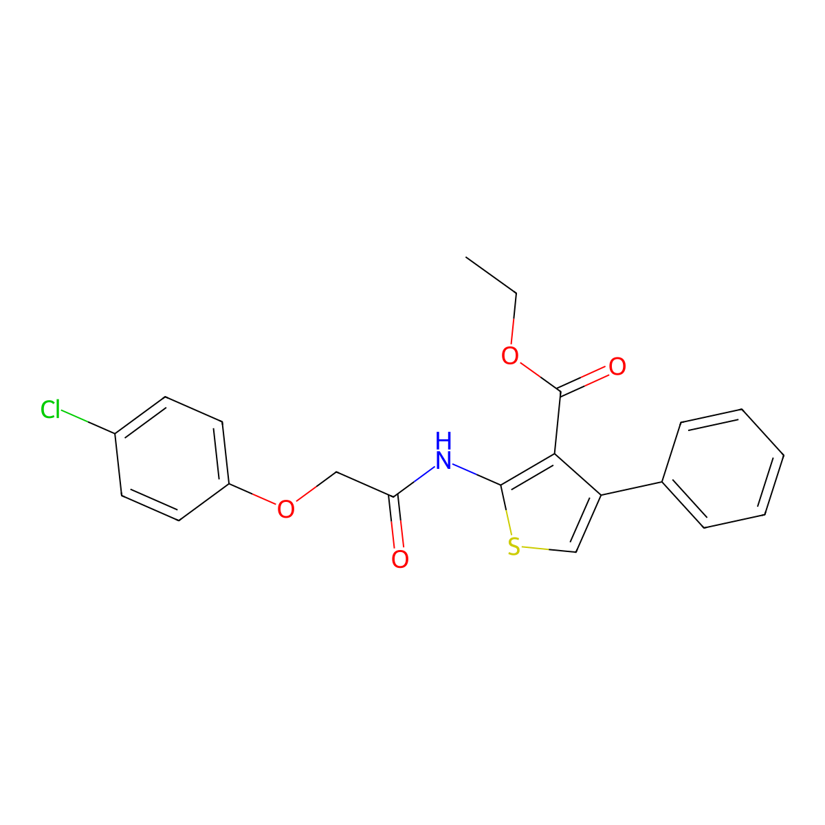 Ethyl 2-{[(4-chlorophenoxy)acetyl]amino}-4-phenyl-3-thiophenecarboxylate molecular structure, CAS 327025-67-2