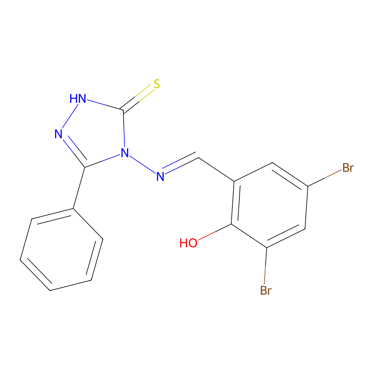 2,4-dibromo-6-{[(3-phenyl-5-sulfanyl-4H-1,2,4-triazol-4-yl)imino]methyl}phenol molecular structure, CAS 327031-10-7
