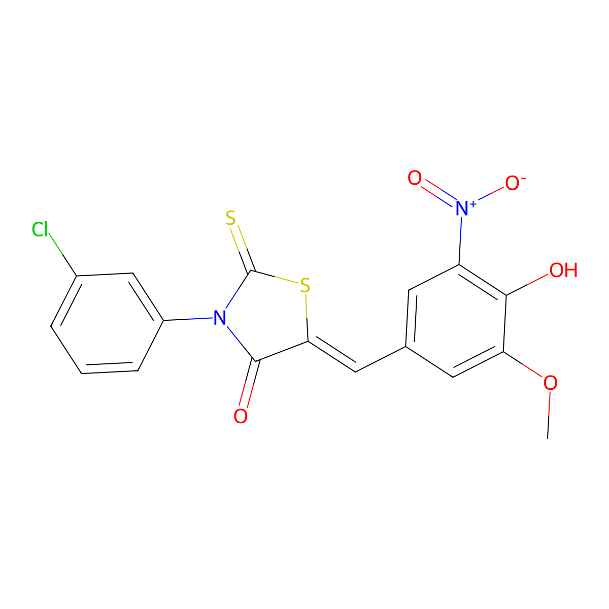 4-Thiazolidinone, 3-(3-chlorophenyl)-5-[(4-hydroxy-3-methoxy-5-nitrophenyl)methylene]-2-thioxo- molecular structure, CAS 327033-16-9