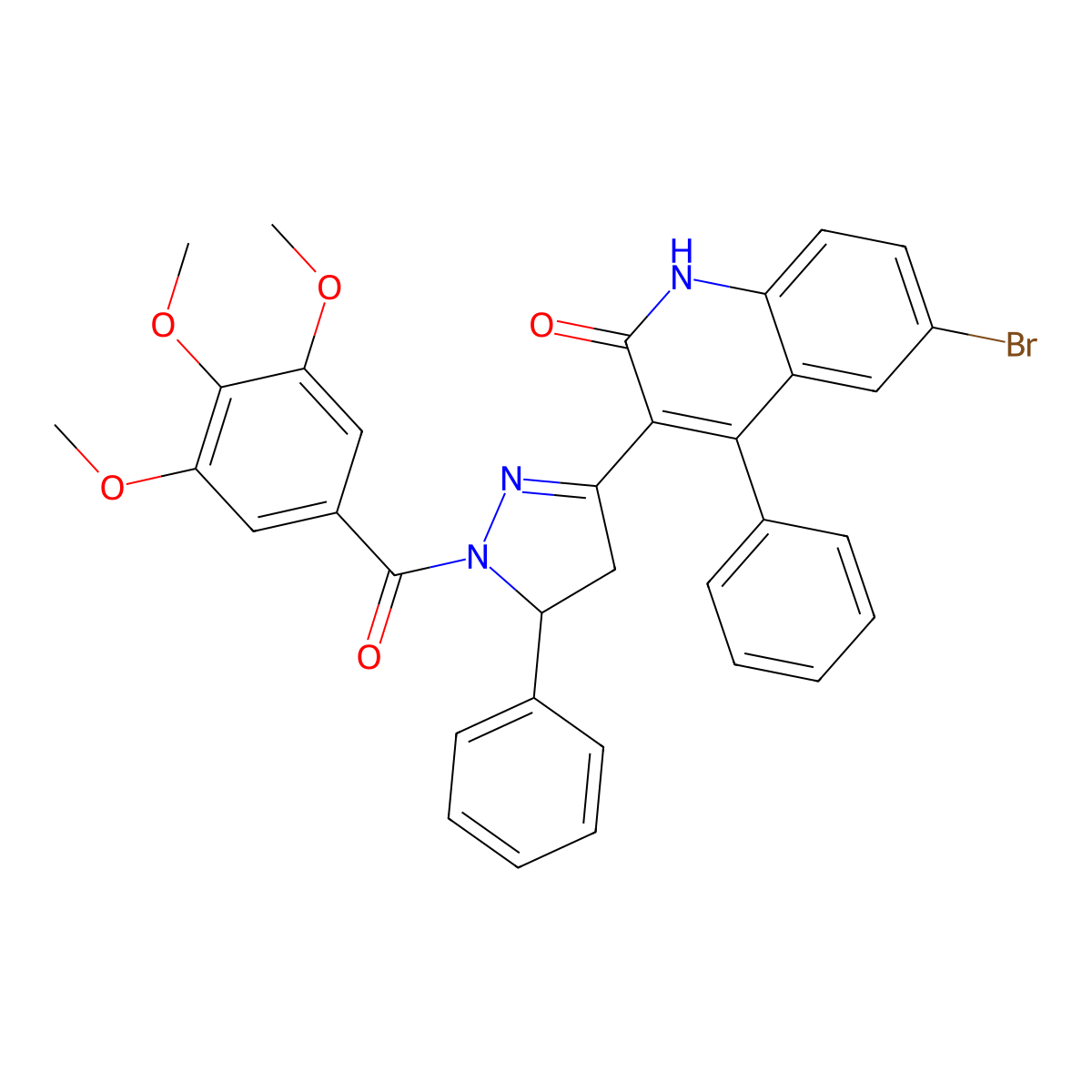 6-bromo-4-phenyl-3-(5-phenyl-1-(3,4,5-trimethoxybenzoyl)-4,5-dihydro-1H-pyrazol-3-yl)quinolin-2(1H)-one molecular structure, CAS 327039-15-6