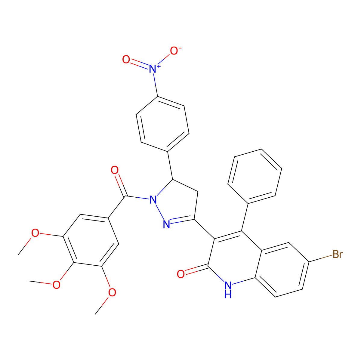 6-bromo-3-(5-(4-nitrophenyl)-1-(3,4,5-trimethoxybenzoyl)-4,5-dihydro-1H-pyrazol-3-yl)-4-phenylquinolin-2(1H)-one molecular structure, CAS 327039-16-7