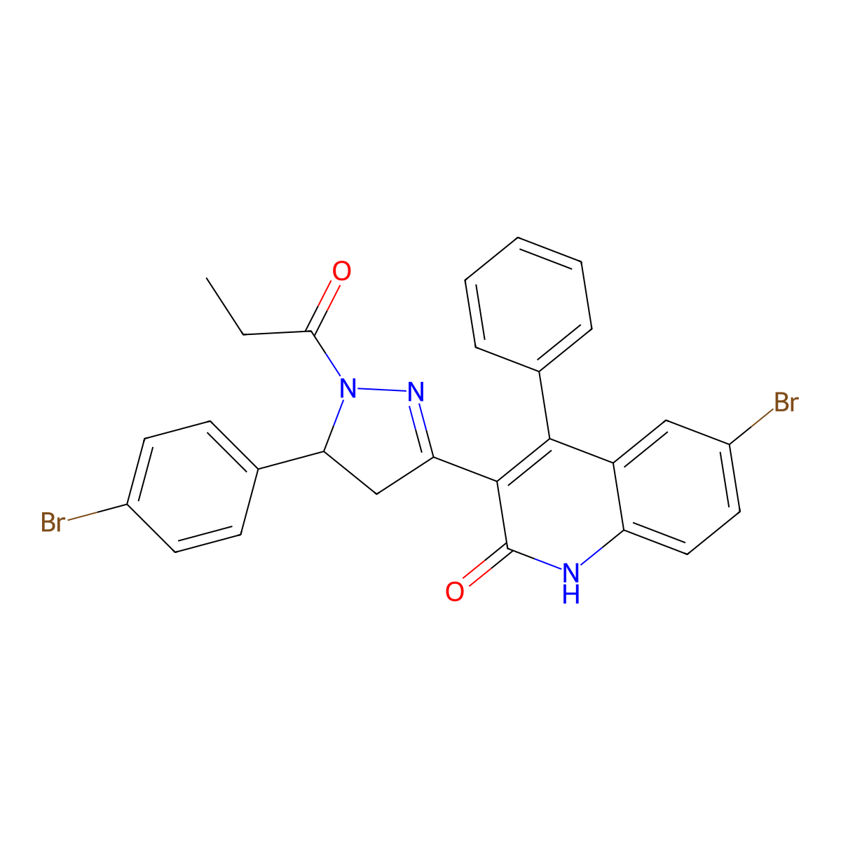 6-bromo-3-(5-(4-bromophenyl)-1-propionyl-4,5-dihydro-1H-pyrazol-3-yl)-4-phenylquinolin-2(1H)-one molecular structure, CAS 327039-31-6