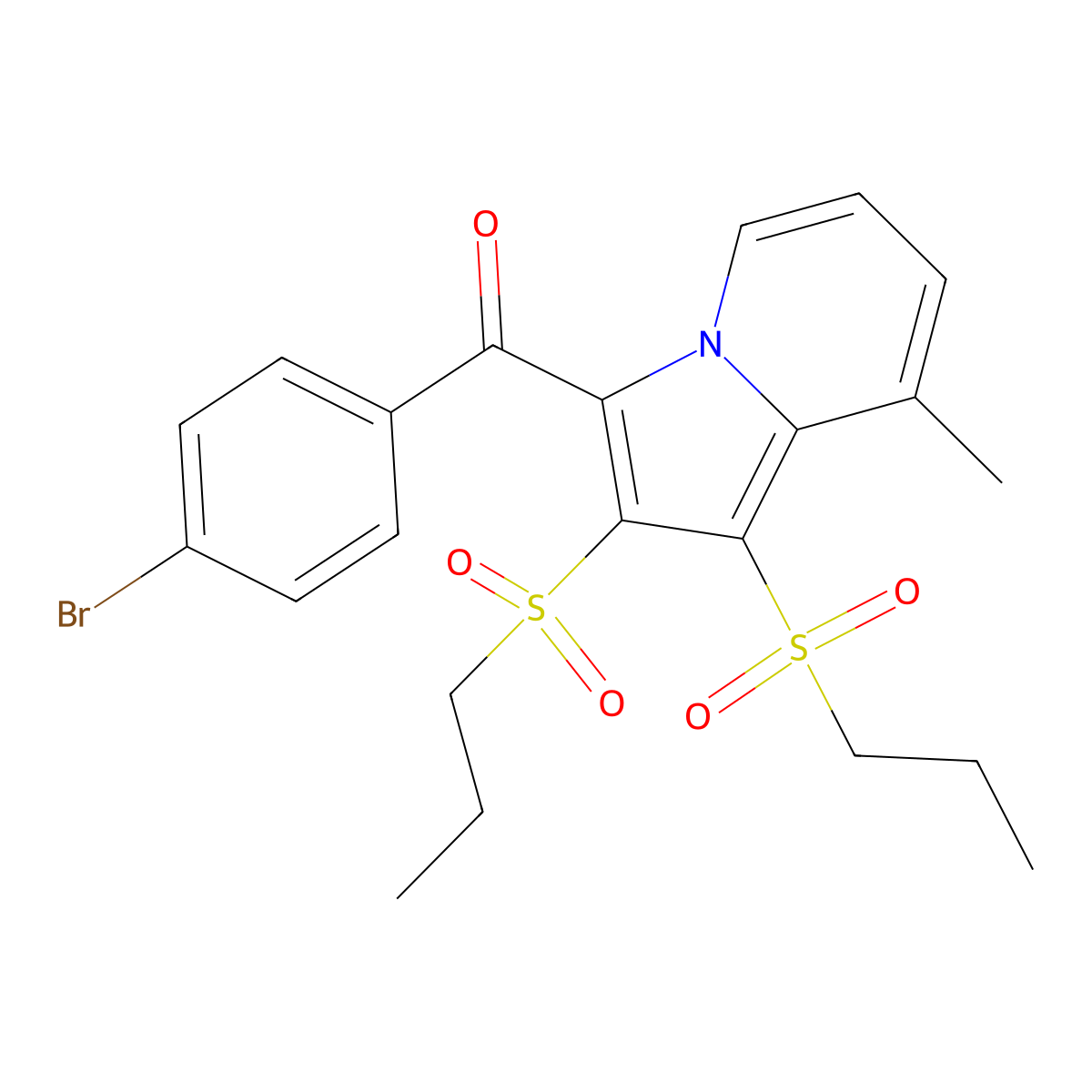 (4-Bromophenyl)[8-methyl-1,2-bis(propylsulfonyl)indolizin-3-yl]methanone molecular structure, CAS 327041-79-2
