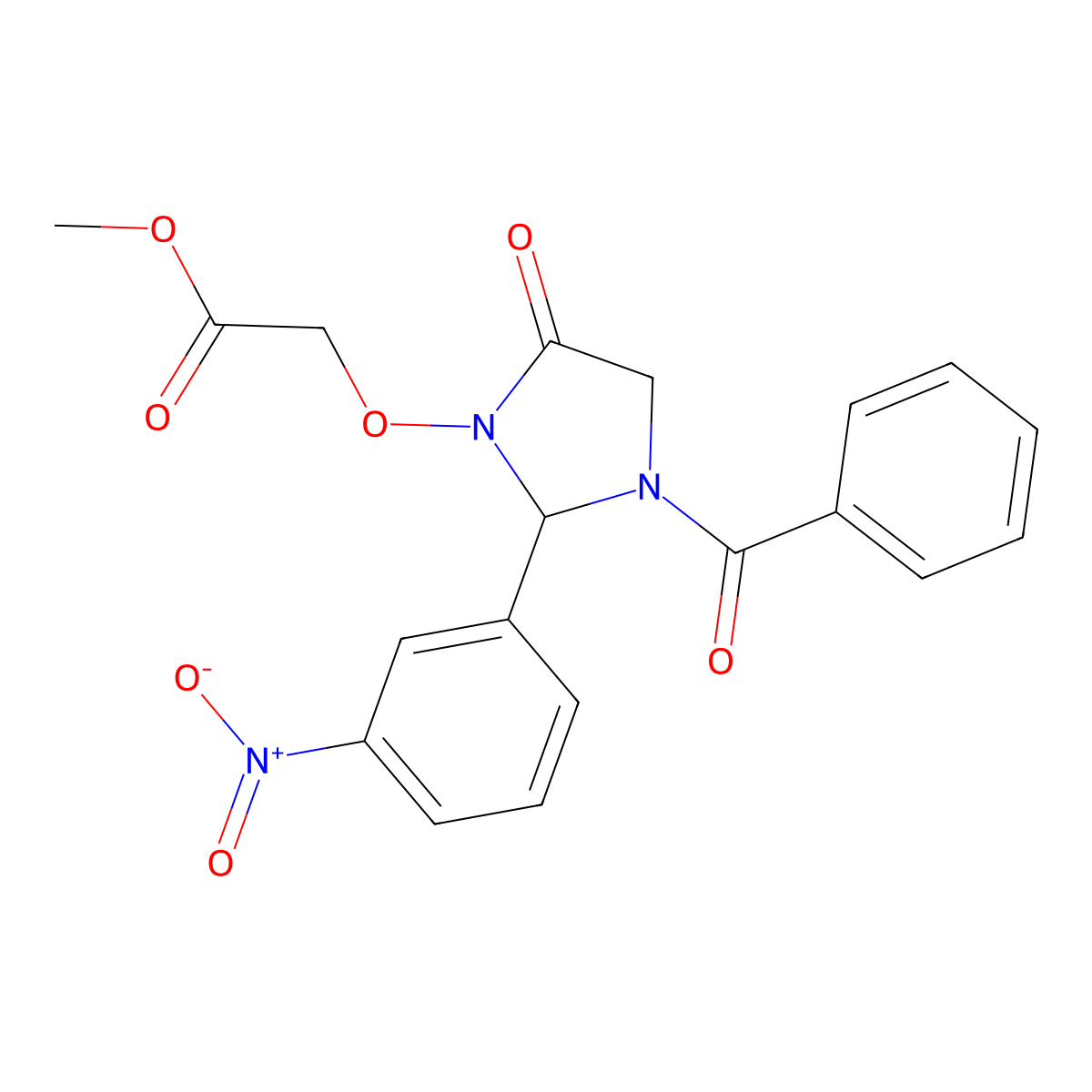 Methyl [(3-benzoyl-2-{3-nitrophenyl}-5-oxo-1-imidazolidinyl)oxy]acetate molecular structure, CAS 327042-86-4
